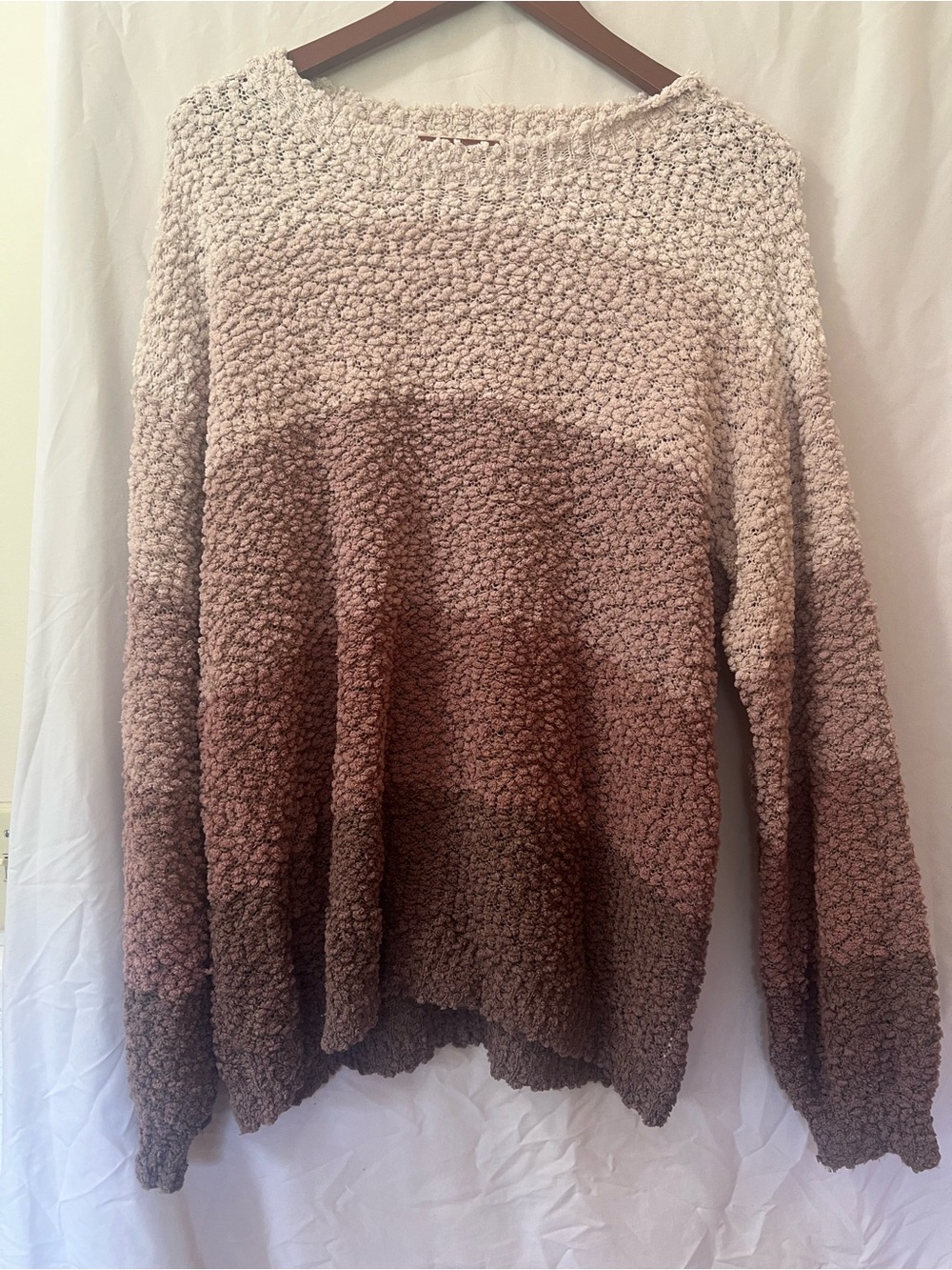 Ombre Popcorn Knit Crewneck Sweater - Cream & Brown